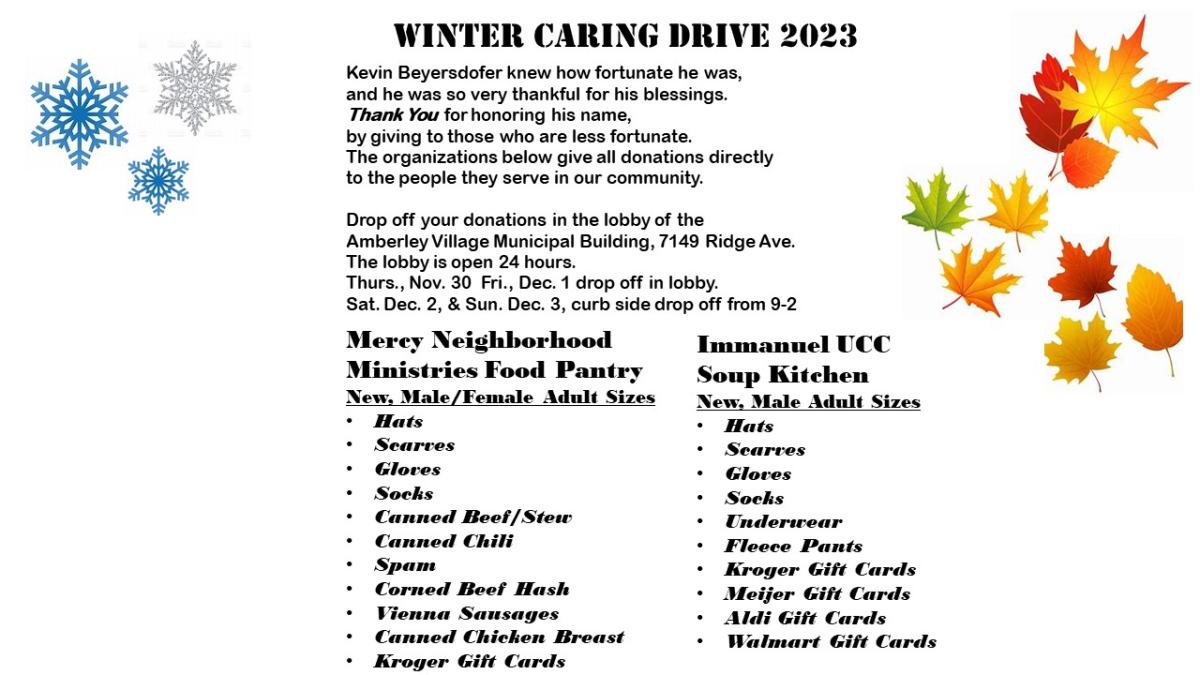 WIsh List for Winter Caring Drive