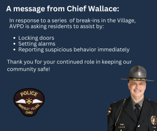 Photo of Chief Wallace asking residents to stay dilligent